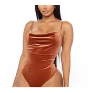 Fashion Nova Cowl Play Velvet Bodysuit - Rust -1X
